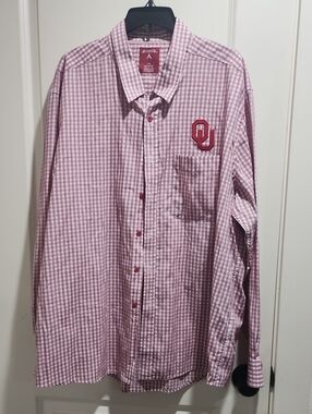 Antigua Oklahoma Sooners OU Gingham Button Down Shirt 2XL